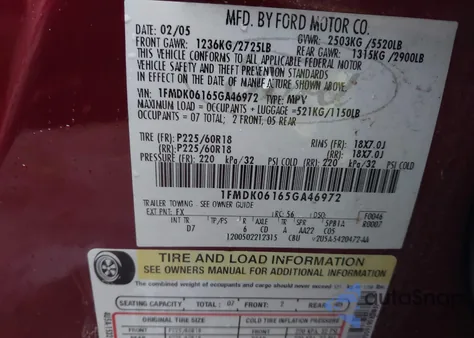 2005 Ford Freestyle Limited из США, поврежденный, VIN 1FMDK06165GA46972